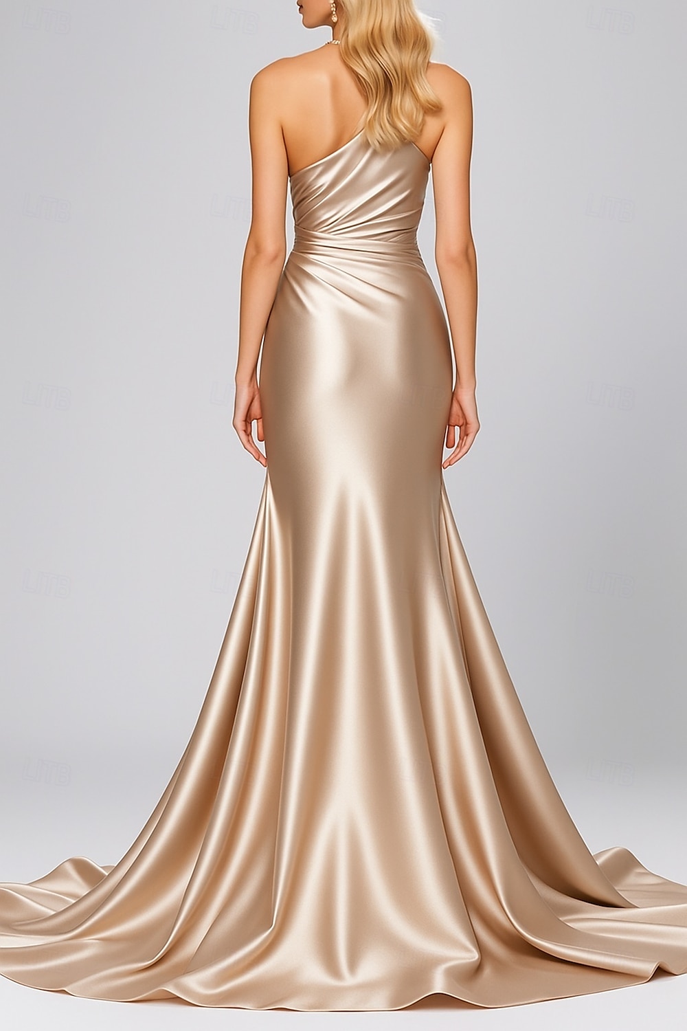 Robe de soirée sirène rose noire élégante, robe formelle pour invité de mariage, longueur au sol, sans manches, asymétrique, robe rose en satin extensible avec plis, 2025 de 2025 ? $142.99 –P3