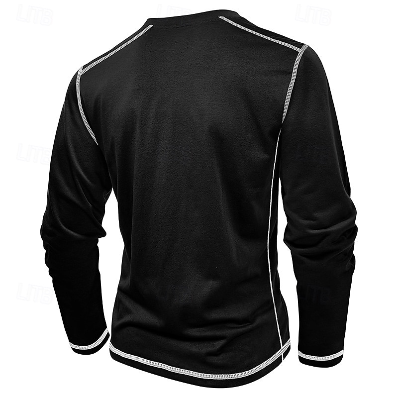 Men's T Shirt Henley Shirt Henley Top Long Sleeve Solid Color Vintage Casual Contrast Stitching Henley Outdoor Causal Casual Spring Fall Spring &  Fall Black White Gray Henley T-Shirt 2025 - $22.99 –P2