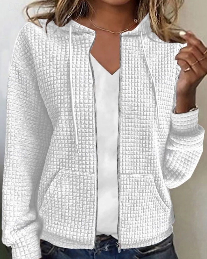Dam Tröjor Zip Up sweatshirts Slät Ledigt Långärmad Rund hals Vanliga toppar Gata Helgdag Utekväll Dragkedja Ficka Svart Vit Blå Grå Höst Vinter 2025 - $24.99 –P3