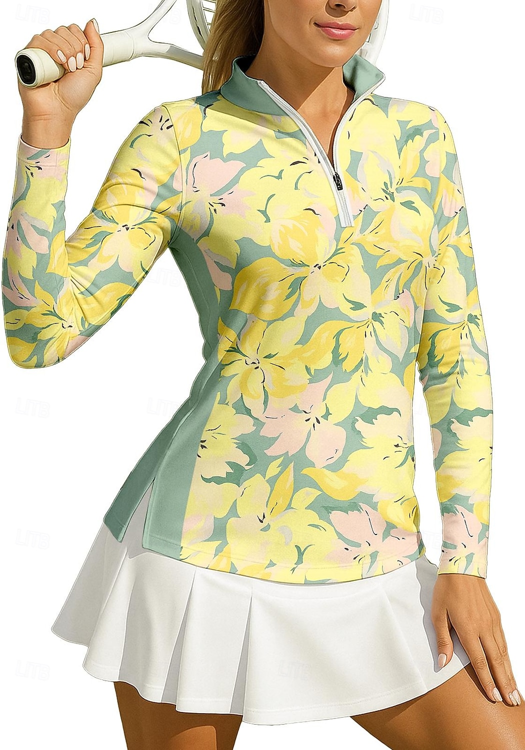 Per donna Floreale Maglietta sportiva Polo da golf Maglia da tennis Manica Lunga Cerniera Floreale UPF50+ Resistente ai Raggi UV Alta elasticità Traspirante Tennis Golf Pickleball Collo alla coreana del 2026 a $25.99 –P3