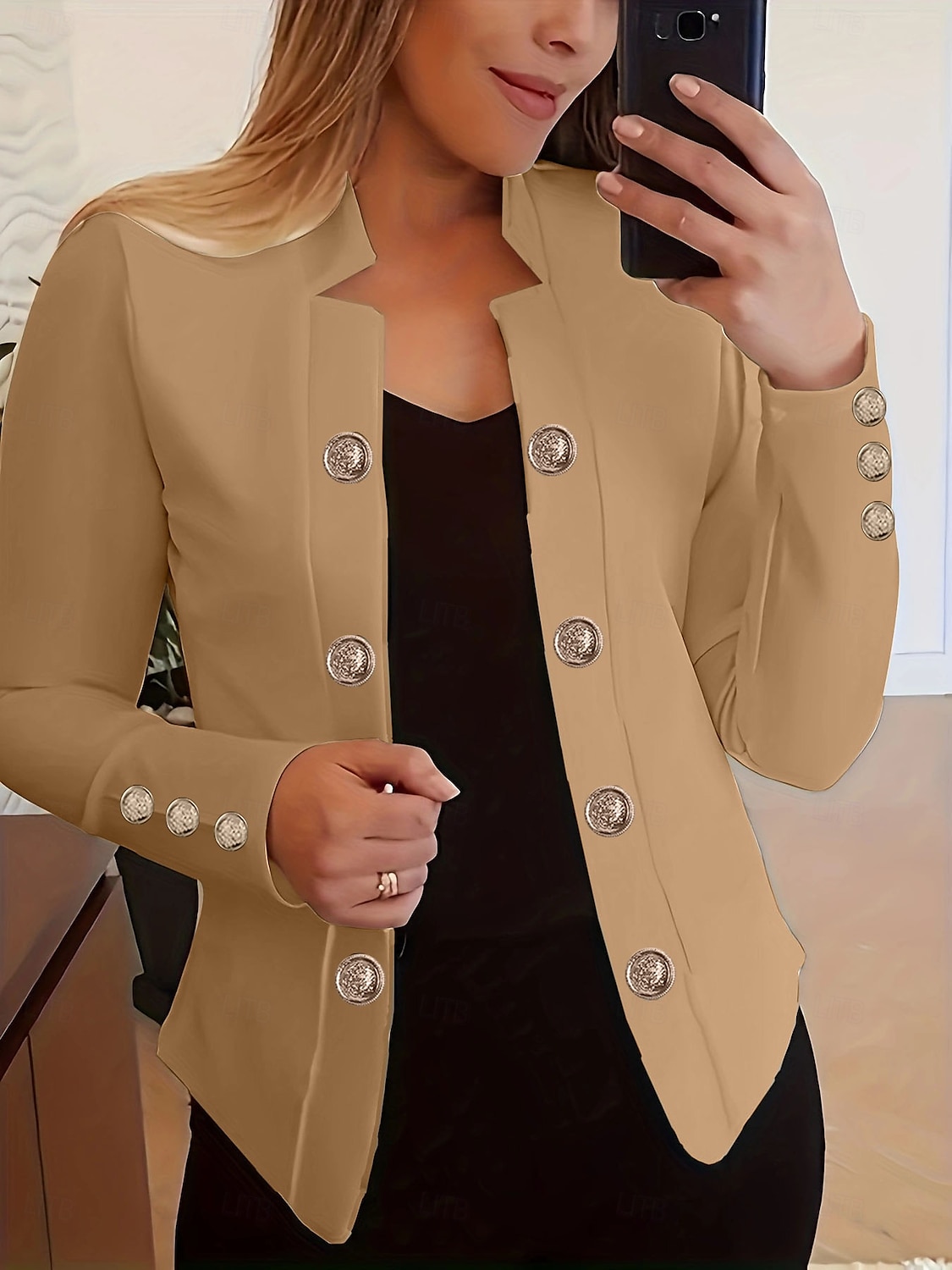 نسائي سترة مريح متنفس Buttons موضة الحديث سهل عمل مناسب للبس اليومي عادية مرتفعة عادي كم طويل ملابس خارجية زهري فاتح أسود أبيض الربيع الخريف 2025 - $23.99 –P11