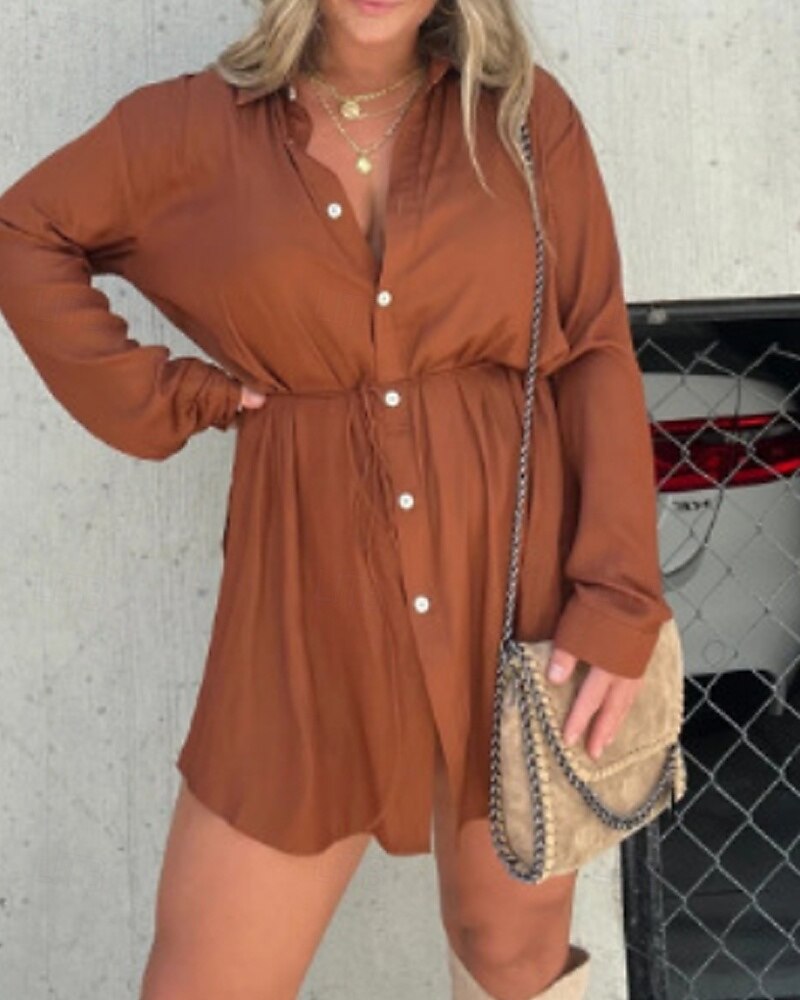 Per donna Camicia Blusa Semplice Moderno Casual Manica Lunga Colletto a Camicia Top Regolari Quotidiano Uscire Arricciato Bottoni Verde primavera Nero Verde chiaro Vino Marrone Autunno del 2025 a $23.99 –P3