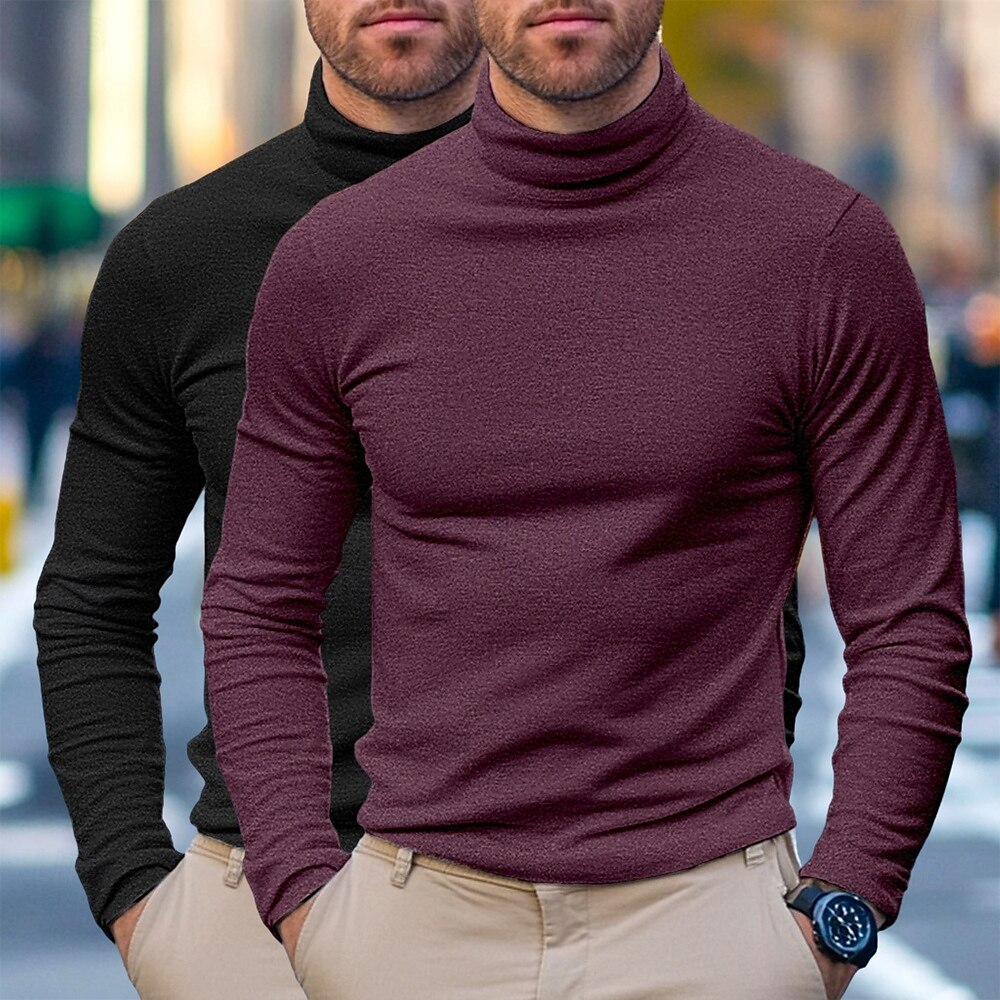 T-shirt à manches longues pour homme, 2 pièces, col roulé, manches longues, blanc, noir, col pile, automne, hiver, printemps, automne, couleur unie, uni, quotidien, décontracté, style urbain, 2 de 2025 ? $28.99 –P6