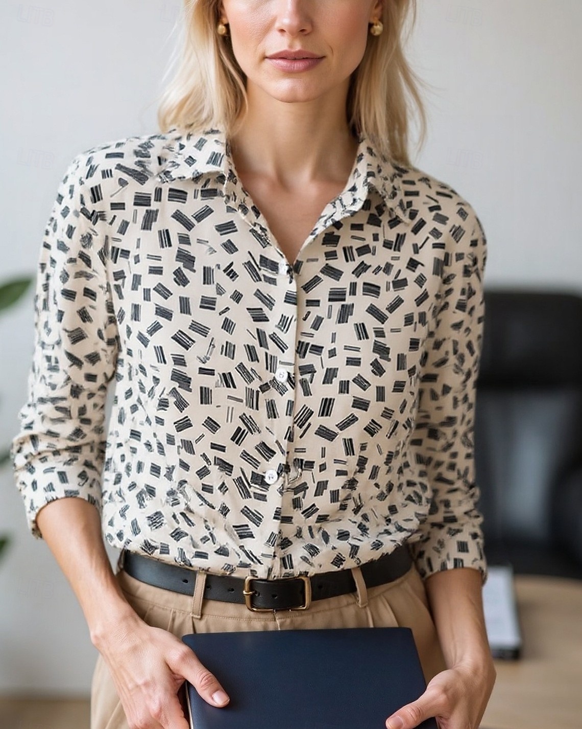 Femmes Chemisier Hauts Élégants Hauts en mousseline de soie Géométrique Bloc de Couleur Élégant Quotidien Travail manche longue Col de chemise Hauts Réguliers Travail Quotidien Boutons Imprimé Noir de 2025 ? $24.99 –P2