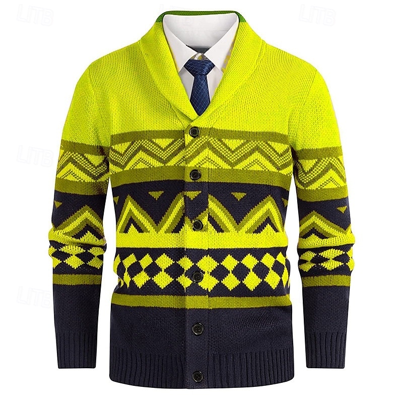 Herre Genser Cardigan Genser Fair Isle genser Riflet Strikke Vanlige topper Strikket Geometrisk Buet Ferie Mote Avslappet Dagligdagstøy Klær Vår & Vinter Hvit Gul S M L 2025 - $42.99 –P6