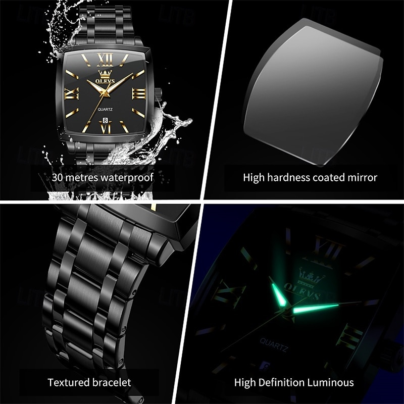 A new OLEVS square men's business watch with luminous calendar waterproof casual quartz watch fashionable and trendy men's sports wristwatch 2026 - $35.99 –P11