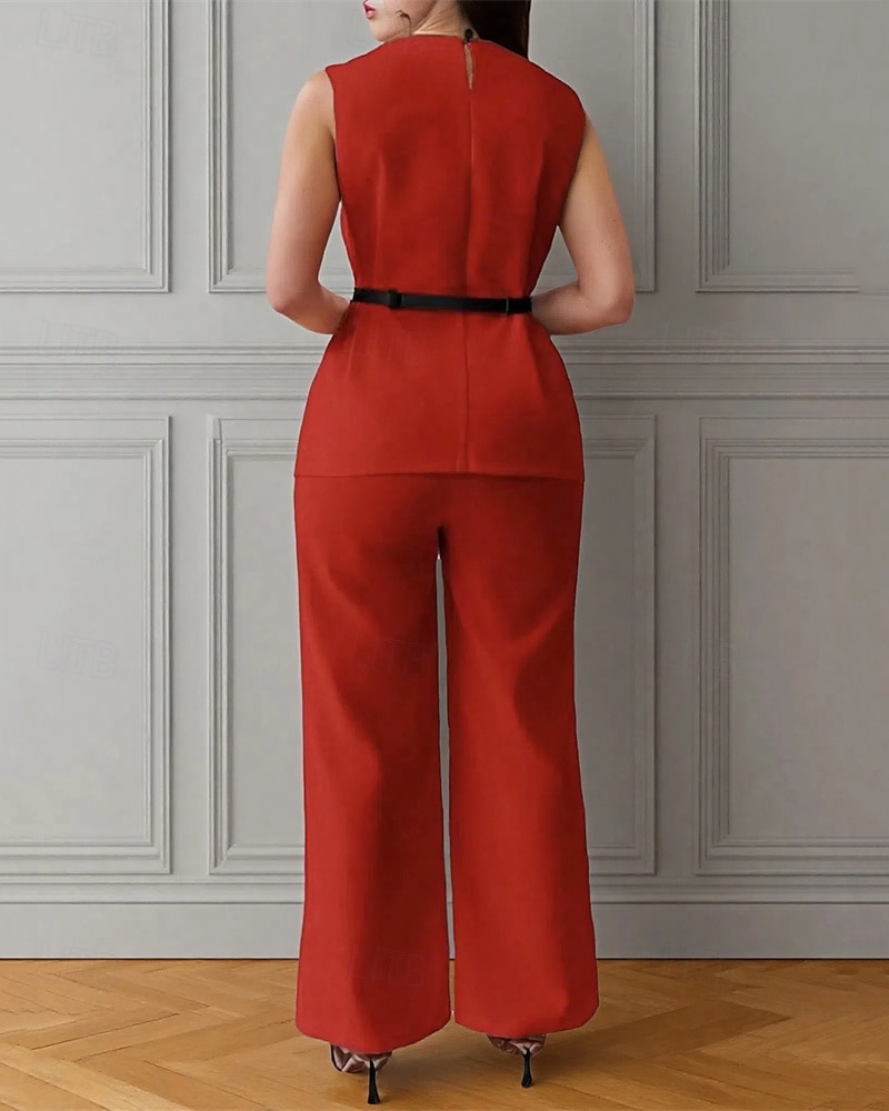 Dam Elegant Mode Byxuppsättningar Bolero Top Ärmlös Rund hals Ensfärgat Semester Ledigt / vardag Svart Vit Rubinrött Sommar Normal 2025 - $29.99 –P12