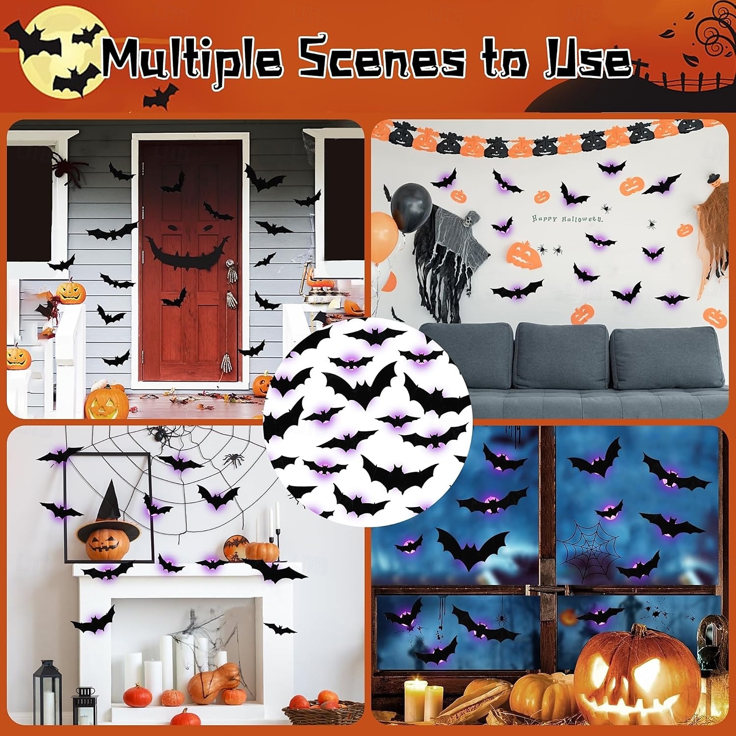 Halloweenské nástěnné dekorace s netopýry, svítící 3D samolepky s netopýry různých velikostí na halloweenskou párty, dekorace oken do ložnice, vnitřní i venkovní samolepky na dům 2025 - $12.99 –P5