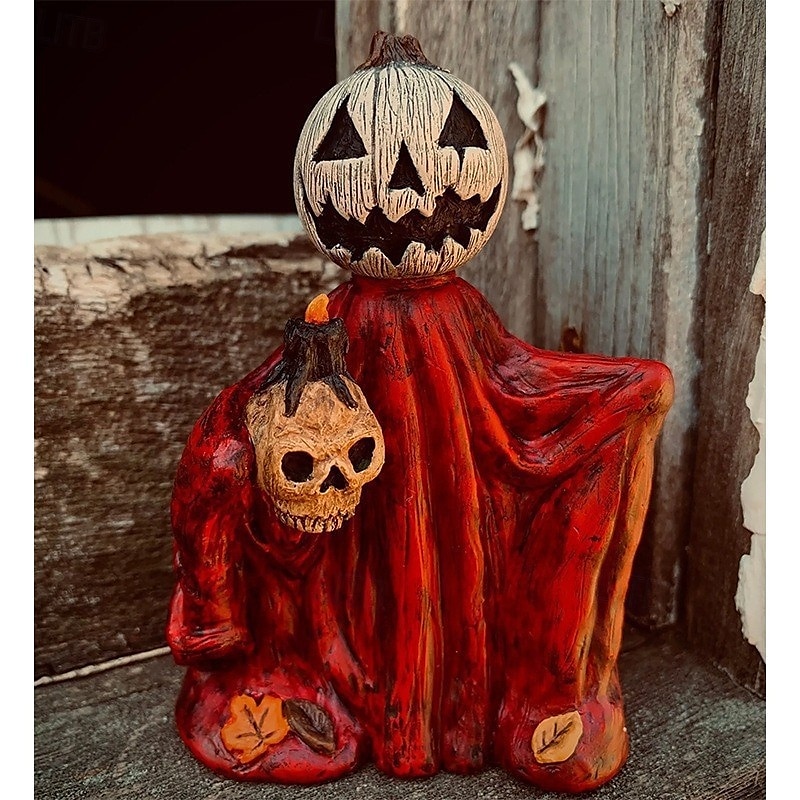 Statuetta in resina raffigurante una zucca di Halloween, decorazione da tavolo a forma di strega con mantello, decorazione spettrale per la casa, per ingresso, mensola, scaffale, esposizione interna del 2025 a $19.49 –P10
