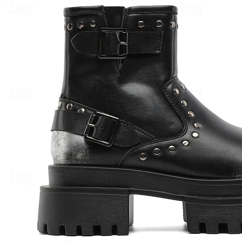 Bottines noires à boucle épaisse pour homme – Bottes de combat à plateforme punk rock pour la mode gothique et le streetwear d'automne de 2025 ? $94.99 –P7