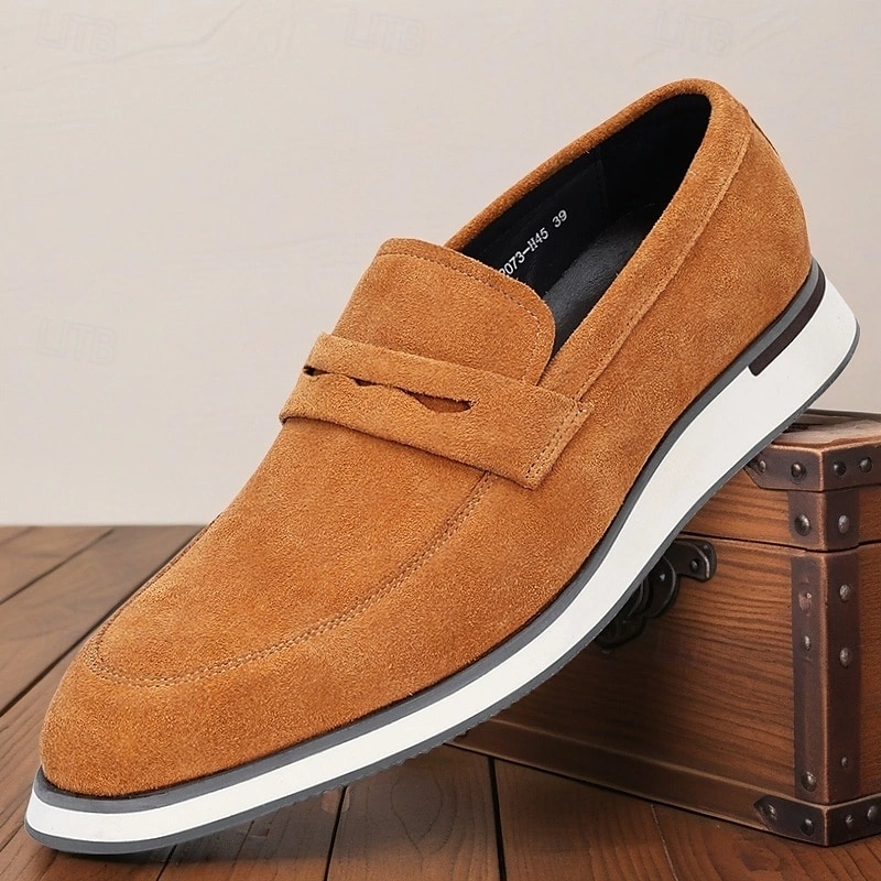 Men's Tan Cowhide Suede Slip-on Loafers with Modern Design Comfortable and Stylish for Office Wear, Casual Outings and Travel 2025 - $94.99 –P8