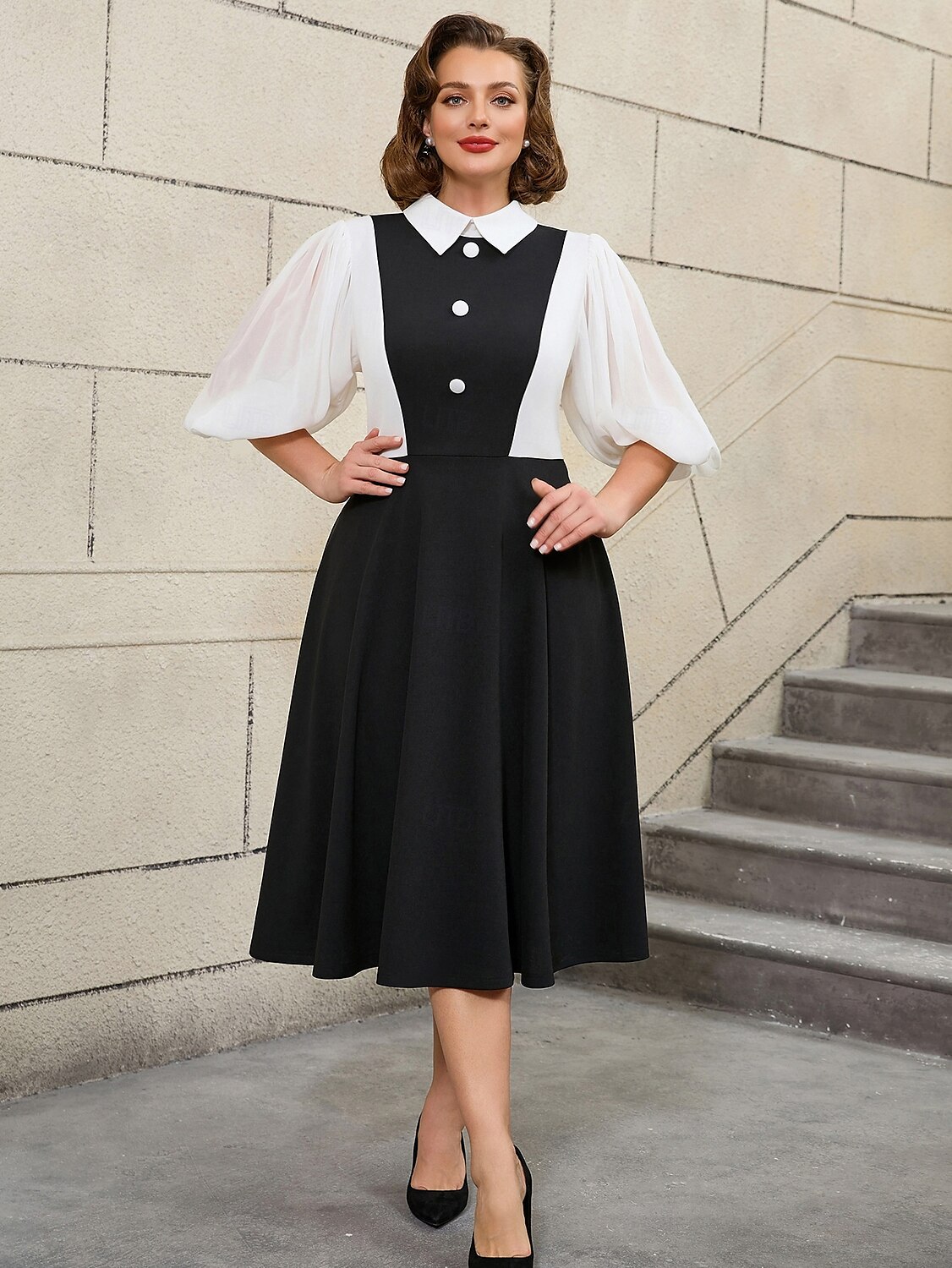 Retro Vintage 1950er Rockabilly Midlänge A-Linien-Kleid Ausgestelltes Kleid A-Linie Damen Urlaub Büro / Karriere Party & Abend Erwachsene Kleid Frühling & Sommer 2025 - $53.99 –P6