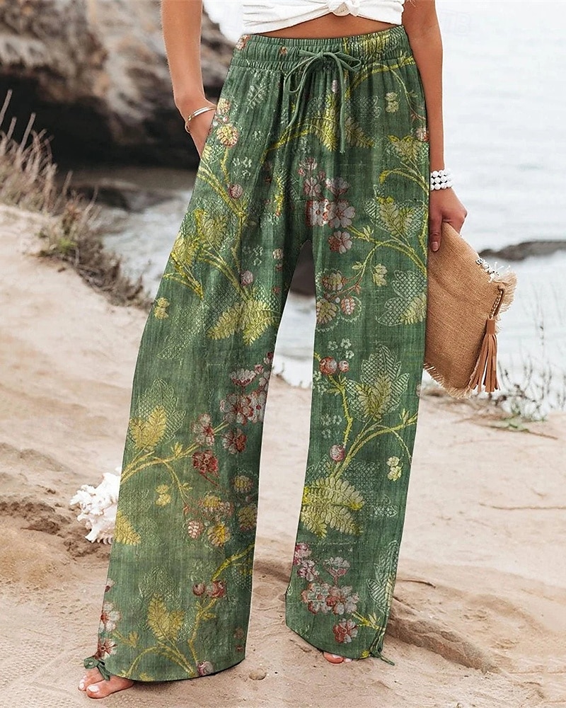 Per donna Gamba larga Pantaloni Pantaloni Palazzo Moda Boho Lunghezza intera Vita Alta Fiore Elastico in vita Coulisse Stampato Traspirabilità Confortevole Streetwear Abbigliamento quotidiano Uscire del 2025 a $22.99 –P1