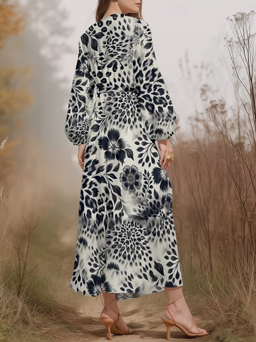 Damen Midikleid Freizeitkleid Chiffon Schwingkleid Modern Urlaub Täglich Wochenende Normale Passform Blumen Leopard Langarm V Ausschnitt Purpur Dunkelviolett Grau Sommer Frühling Herbst 2025 - $31.99 –P2