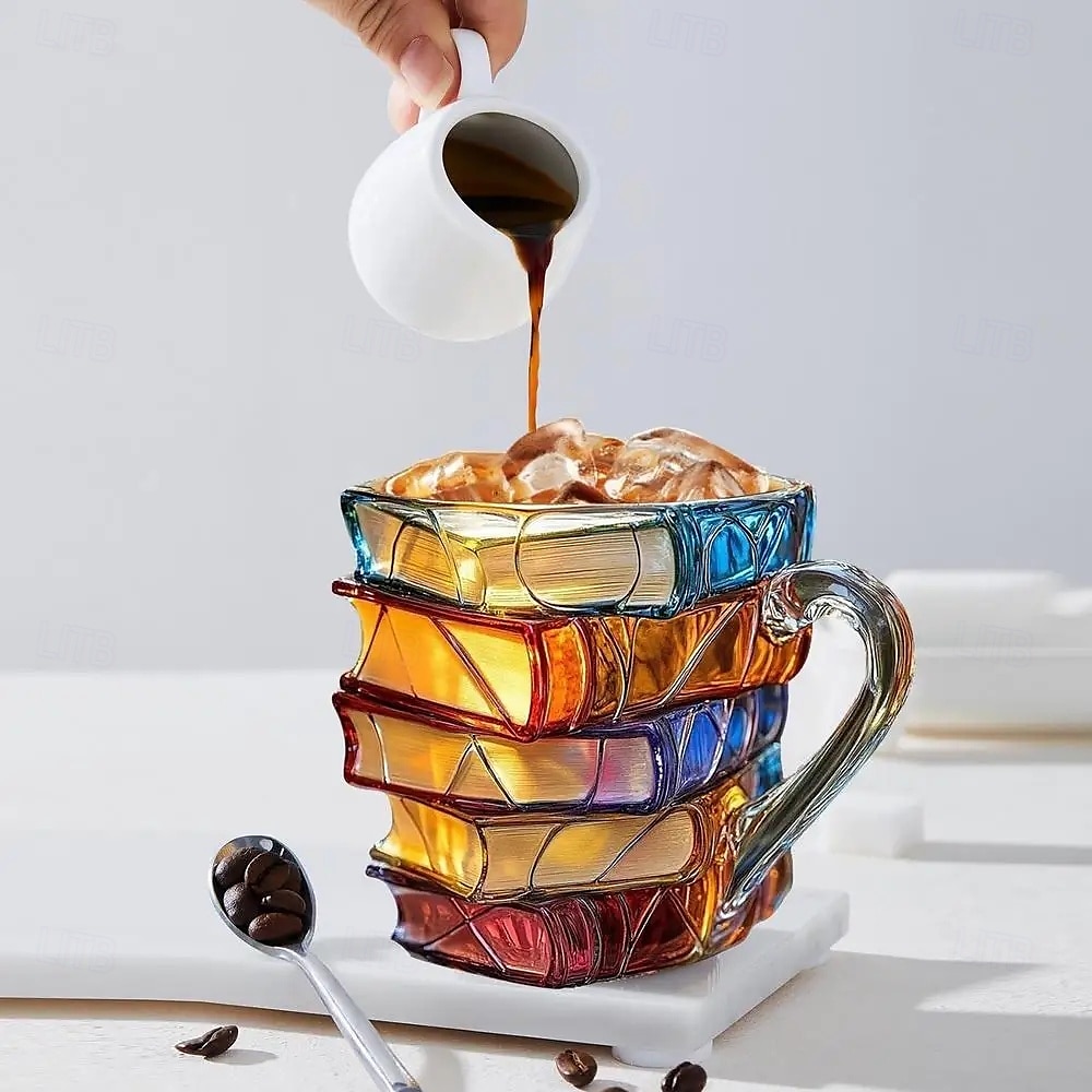 bemalte Buchtasse 300ml/10oz Gitarren-Kaffeetasse Buch-Kaffeetasse einzigartige bunte Glasbücher Stapel-Kaffeetasse Sammlung Geschenk 2025 - $23.99 –P13