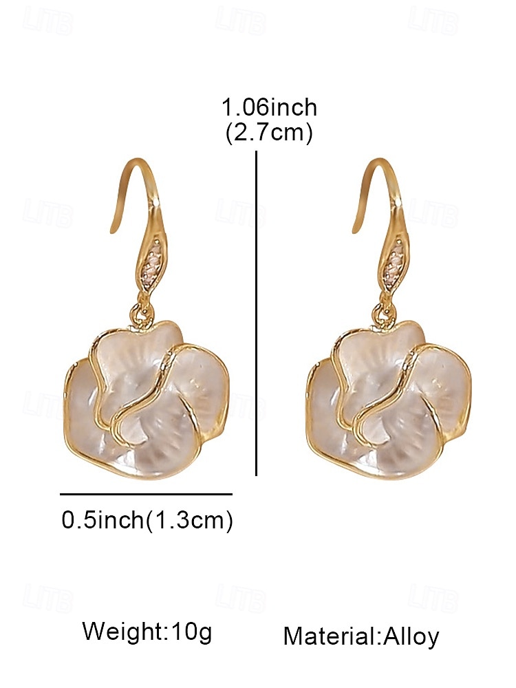 2026年 女性用のエレガントなローズフラワードロップイヤリング - 真珠のような花びらが付いた金メッキ合金、ヴィンテージでロマンチックなスタイル、結婚式、パーティー、フォーマルな機会に最適  コレクション – $11.99 –P6