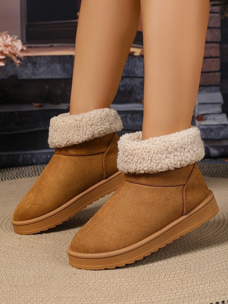 Femmes Bottes Bottes de Neige Quotidien Talon plat Bout Rond Occasionnel Daim Mocassin Chameau Noir Blanche de 2025 ? $24.99 –P7