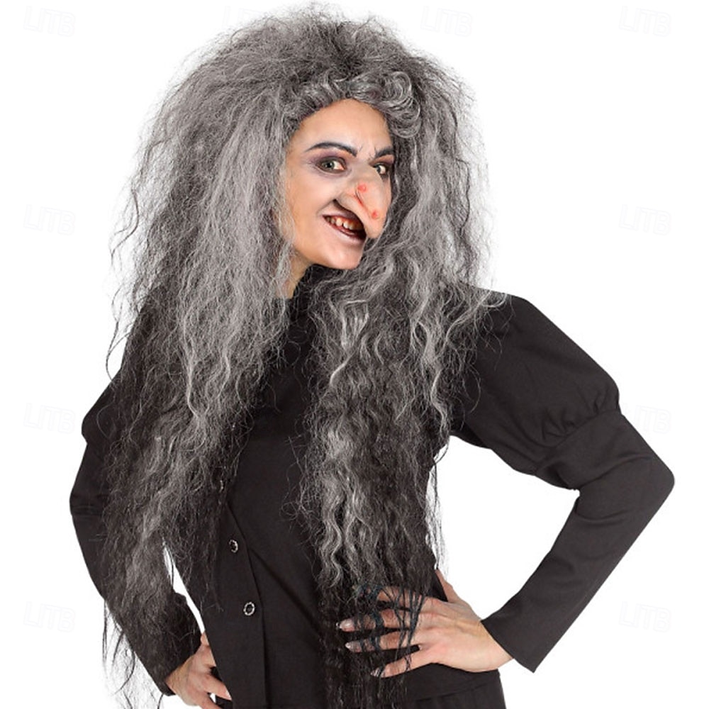graue Wildhexenperücke – Hexenhaar für Halloween, Cosplay, Kostümpartys, Rollenspiele und Fantasy-Events 2025 - $26.99 –P2
