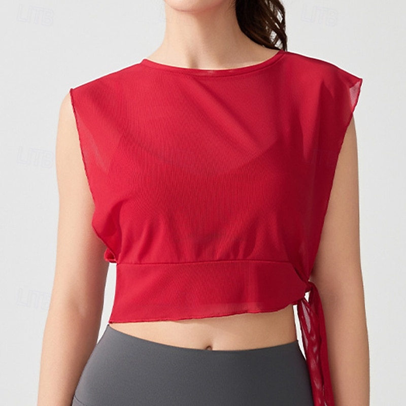 Mulheres Camisa curta de treino Top de ioga Secagem Rápida Respirável Sem Manga Esportes Côr Sólida Blusas Para Academia Esportivo Pilates Roupas Esportivas de 2026 por $12.99 –P19