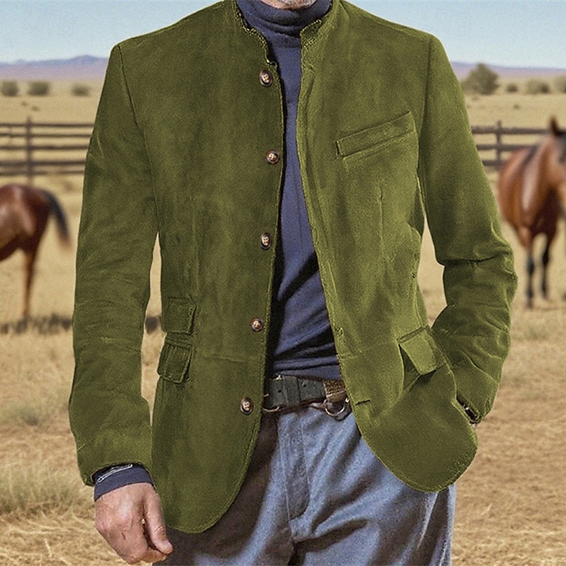 Herren Imitat-Lederjacke Urlaub Täglich Winddicht Warm Tasche Herbst Winter Einfach Mode Klassisch Stehkragen Regulär Hellkaki Schwarz Blau Khaki Armeegrün Jacken 2025 - $52.99 –P13