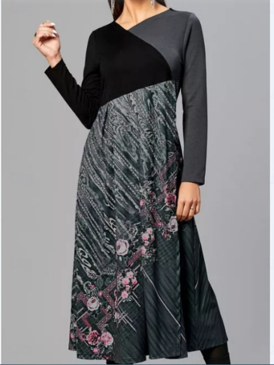 Per donna Abito maxi Abito aderente Abiti semi formali Ufficio Vestibilità regolare Floreale Geometrico Manica Lunga Girocollo Nero Bianco Giallo Blu Primavera Autunno Inverno del 2025 a $29.99 –P4