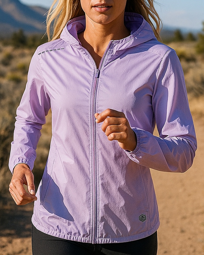 Femmes Veste de course Veste d'extérieur Veste à capuche Cordon de serrage Poche à Fermeture Éclair manche longue Top Athleisure Coupe-vent UPF 50+ Respirant Pêche Randonnée Course Tenue de sport de 2025 ? $16.79 –P1
