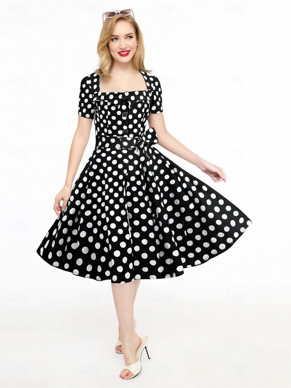 Women's A-Line Rockabilly Dress Polka Dots Swing Dress Flare Dress with Accessories Set 1950s 60s Retro Vintage with Headband Chiffon Scarf Earrings Pearl Necklace Gloves 2025 - $46.99 –P14