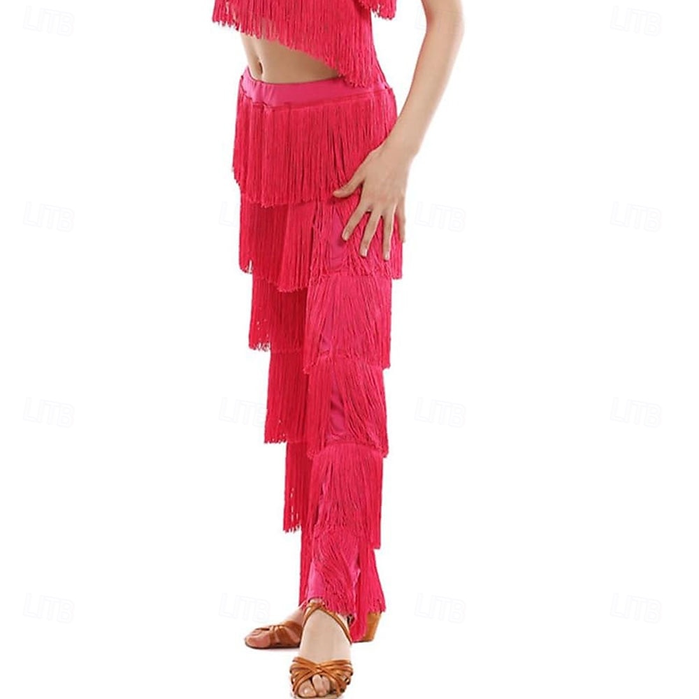 Meisjes Latijns-Amerikaanse dansbroek met kwastjes, danszaaldans, professionele kinderrumba tango salsa oefenbroek met kwastjes. 2025 - $27.99 –P7