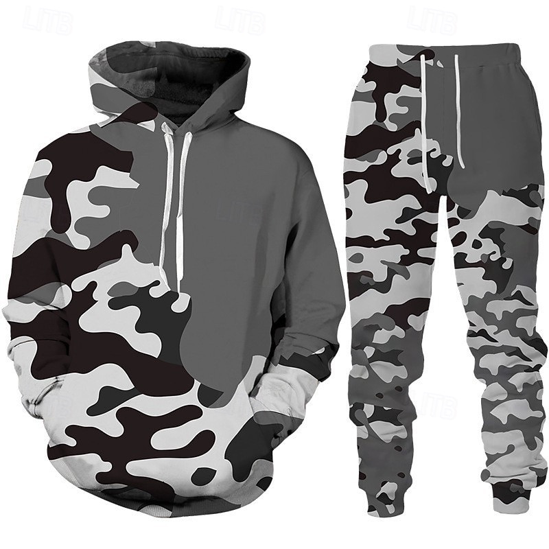 Hombre Tracksuit Conjunto de atuendo Conjunto de sudaderas con capucha Sudadera Exterior Diario Deportes Bolsillo Correa camuflaje Negro Naranja Gris Ligero Impresión gráfica Poliéster Ropa de Deporte 2025 - $34.99 –P5