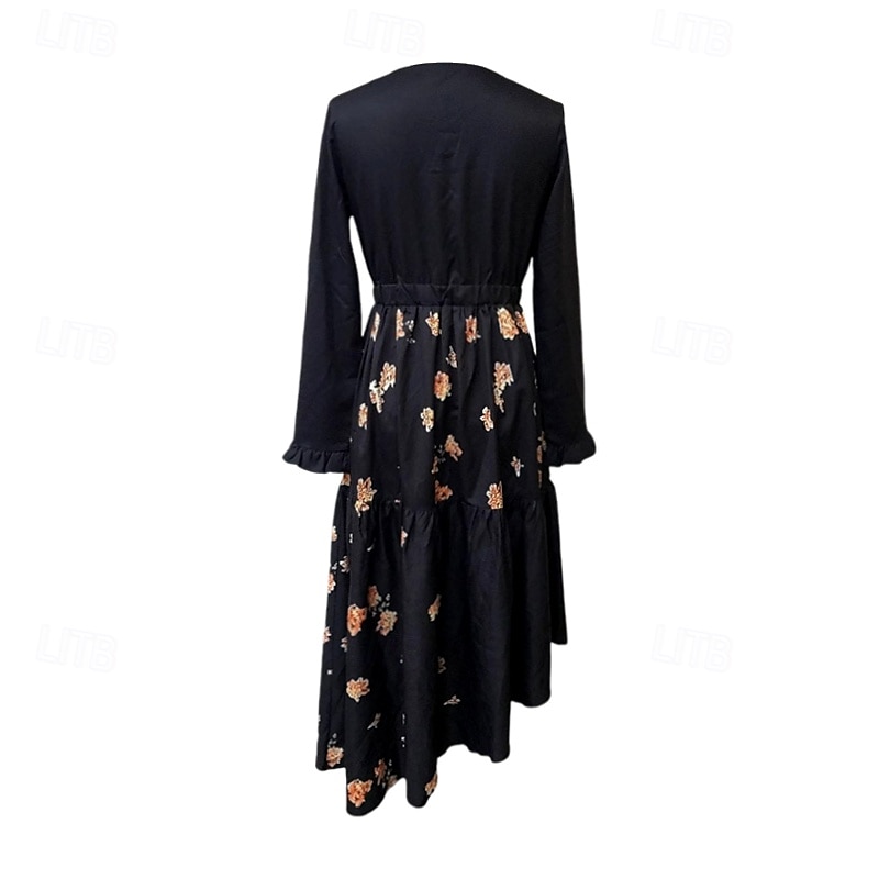 Femmes Robe Midi Robe bohème Robe Imprimée Robe occidentale Mode Extérieur Vacances Week-end Coupe régulière Uni manche longue Col en V Noir Été de 2025 ? $29.99 –P5