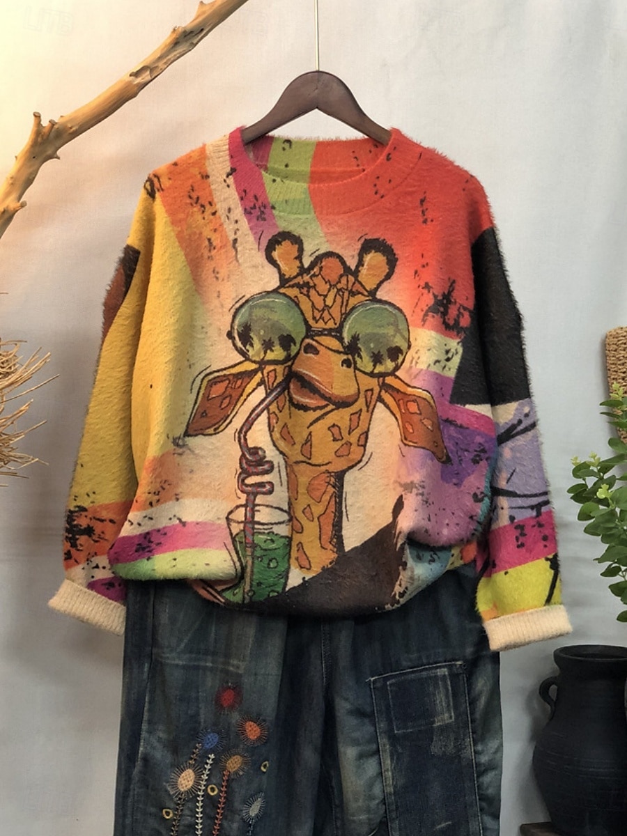 Women's Sweater Casual Soft Floral Ribbed Crew Neck Floral Knitted Long Sleeve Regular Tops Knit Outdoor Daily Weekend Yellow Red Fall Winter 2025 - $37.99 –P4