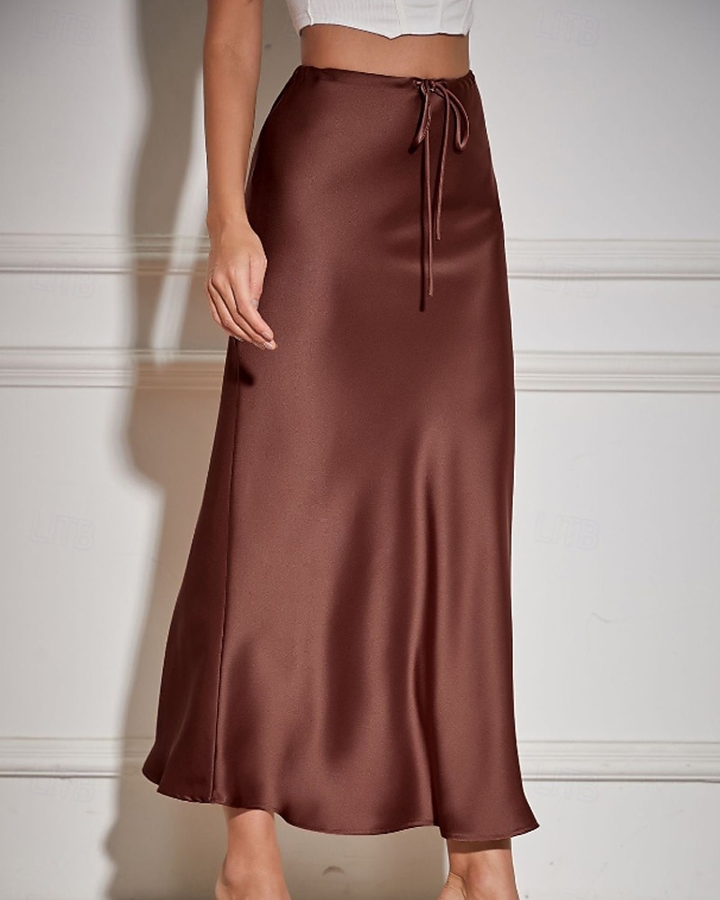 Mujer Falda Casual Maxi Tiro Medio Faldas Plano Correa Microelástico Vacaciones Calle Vino Azul marinero Negro Verde Ejército Otoño Poliéster 2025 - $22.99 –P15