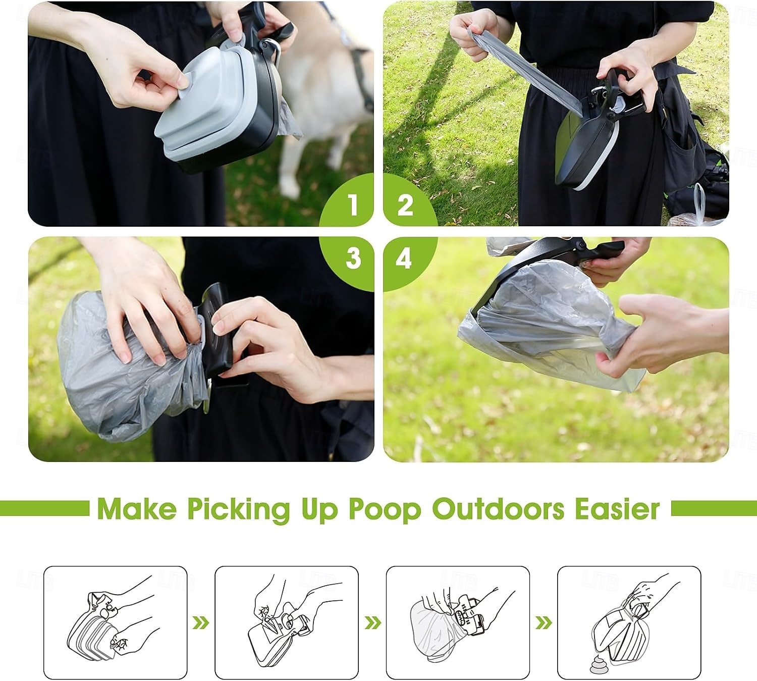 Recogedor de excrementos, recogedor de excrementos expandible para mascotas, recogedor de excrementos portátil para perros pequeños y grandes, compartimento para guardar bolsas de basura 2025 - $15.99 –P3