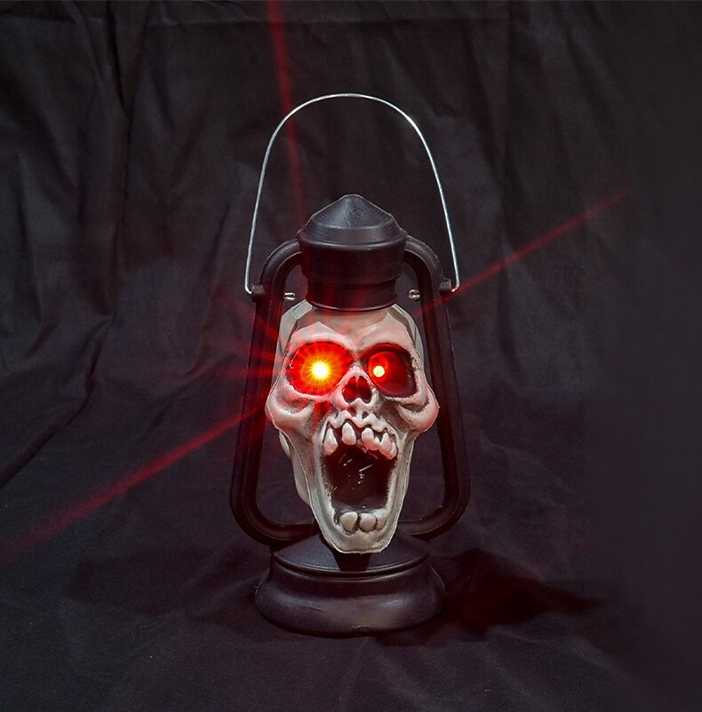 Halloween håndtak LED lysende hodeskaller hode røde øyne lampe glødende i mørke retro parafinlampe festdekorasjon 2025 - $24.99 –P11