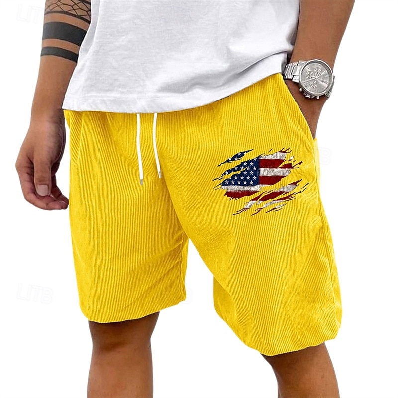 Men's Shorts Summer Shorts Casual Shorts Corduroy Shorts Pocket Elastic Waist Drawstring National Flag Comfort Breathable Short Outdoor Vacation Sport Casual Black White 2026 - $17.99 –P8