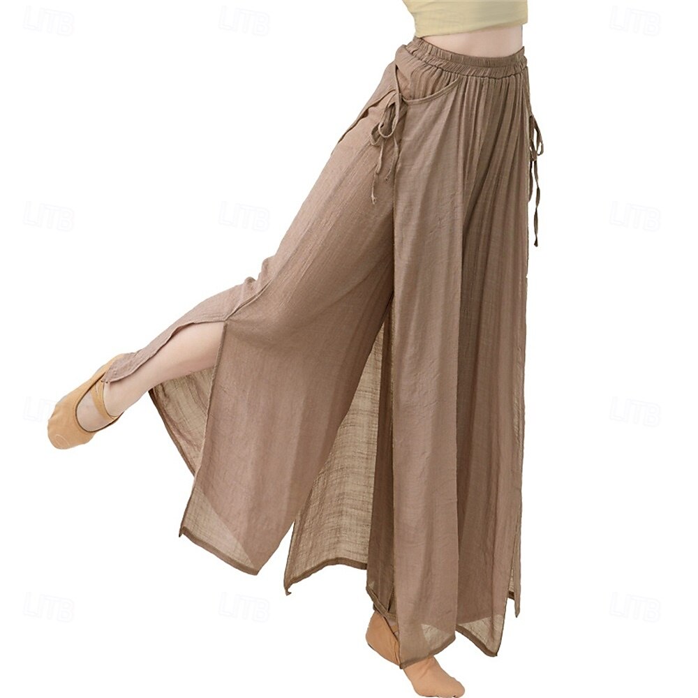 Pantalon d'entraînement de danse en coton et lin pour femme – pantalon ample et fluide pour la danse classique &répétition de danse moderne, pantalon d'entraînement long taille haute de 2025 ? $27.99 –P5