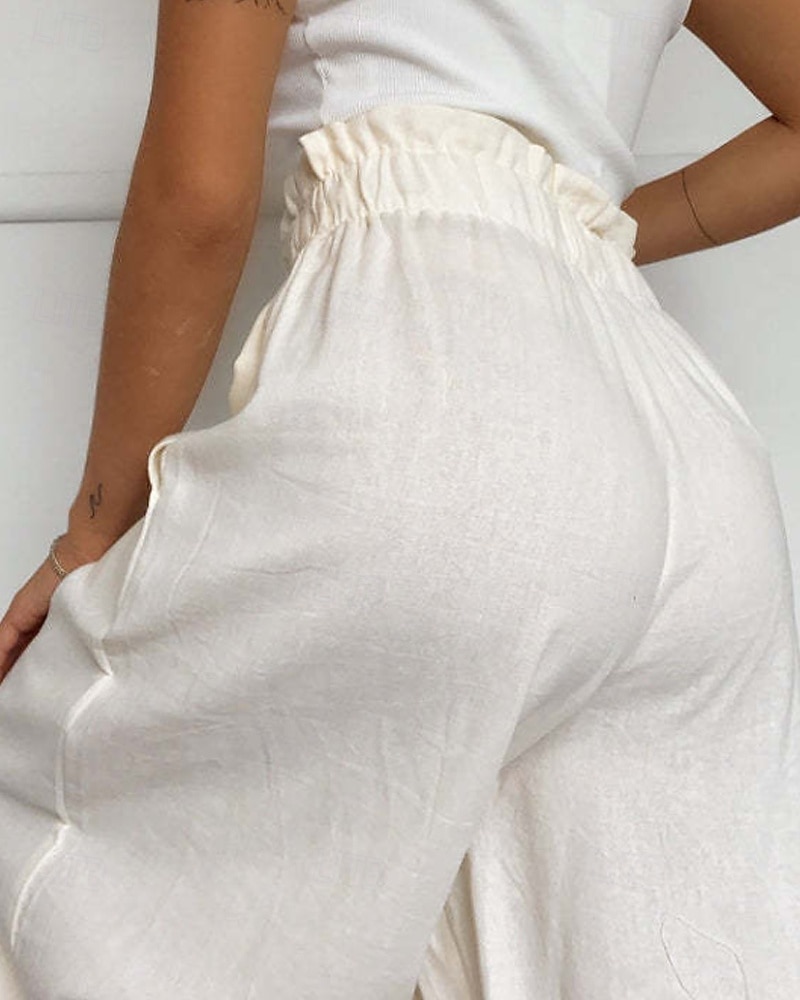 Mulheres Perna larga Calças Roupa de rua Casual Comprimento total Natural Tecido Cintura elástica Confortável Feriado Roupa Diária Final de semana clarete Ferrugem Azul marinho Branco Outono Normal de 2025 por $17.99 –P14