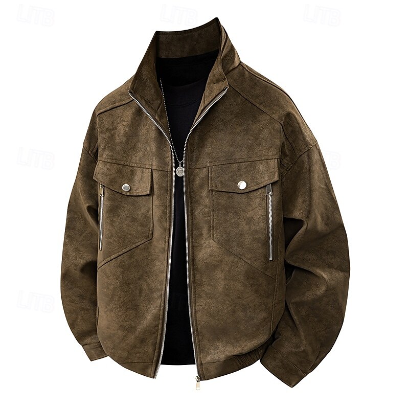 Per uomo Giacca Giacca Casual All'aperto Vacanza Caldo Cerniera Tasca Autunno Inverno Semplice Moda Streetwear Colletto Mao Regolare Nero Bianco Caffè Giacca del 2025 a $43.99 –P1