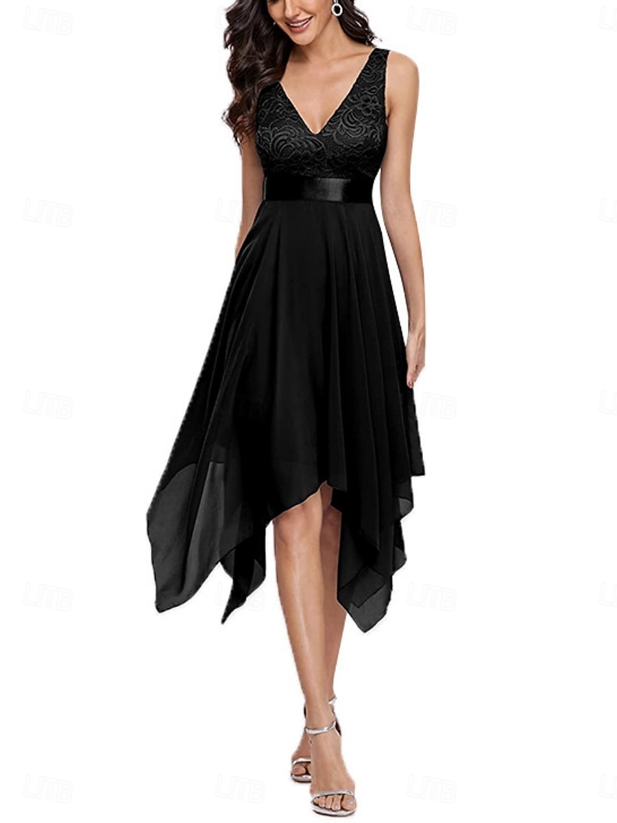 Women's Mini Dress Cocktail Dress Wedding Guest Dress Chiffon Chiffon Dress Elegant Fashion Modern Outdoor Cocktail Party Regular Fit Plain Sleeveless V Neck Black White Summer Spring 2026 - $27.99 –P2