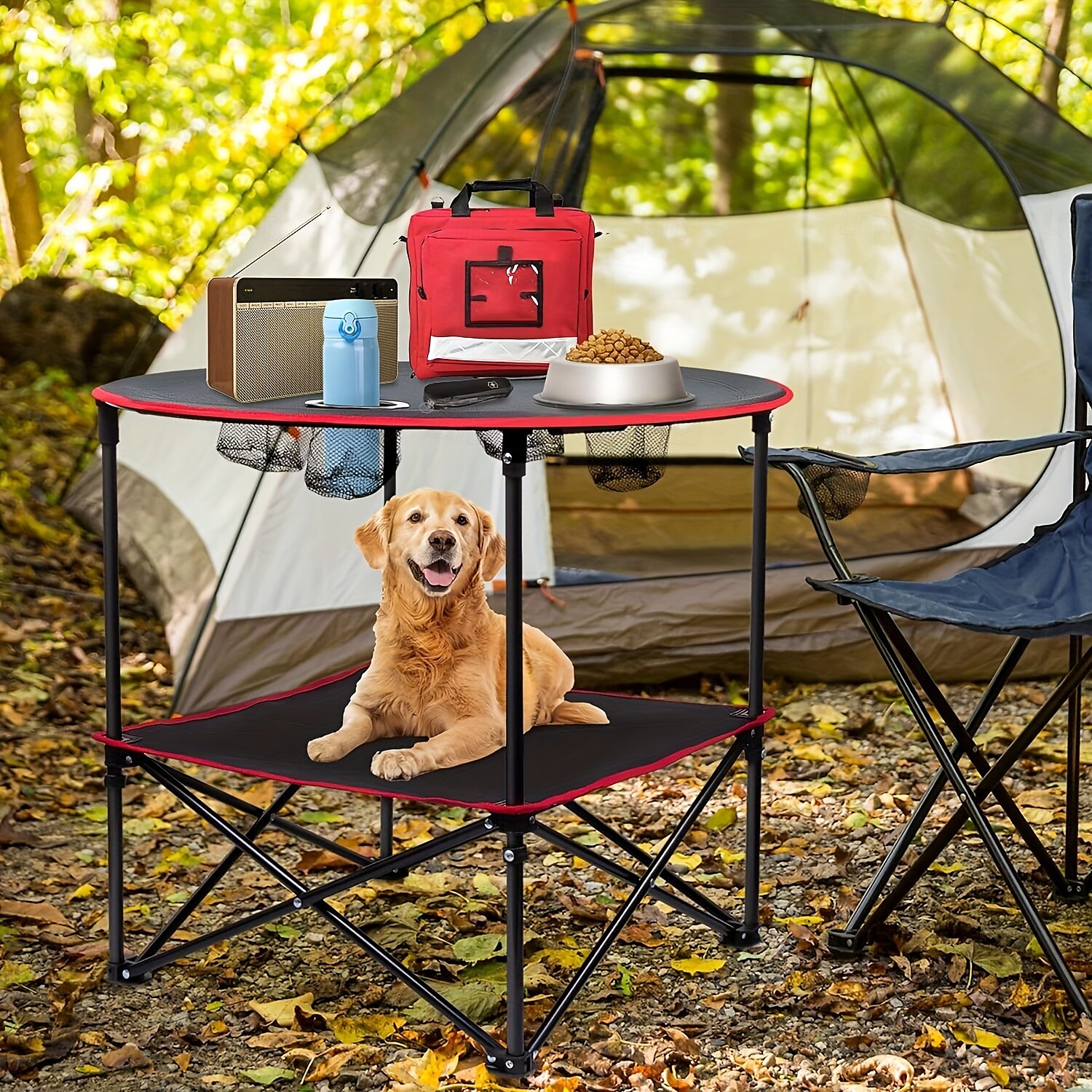 Bærbart campingbord, sammenleggbart piknikbord, lett, sammenleggbart bord, utendørs, vanntett, lerretsstrandbord med 4 koppholdere og bæreveske, egnet for camping, strandbålfest og bakluke 2025 - $120.99 –P6