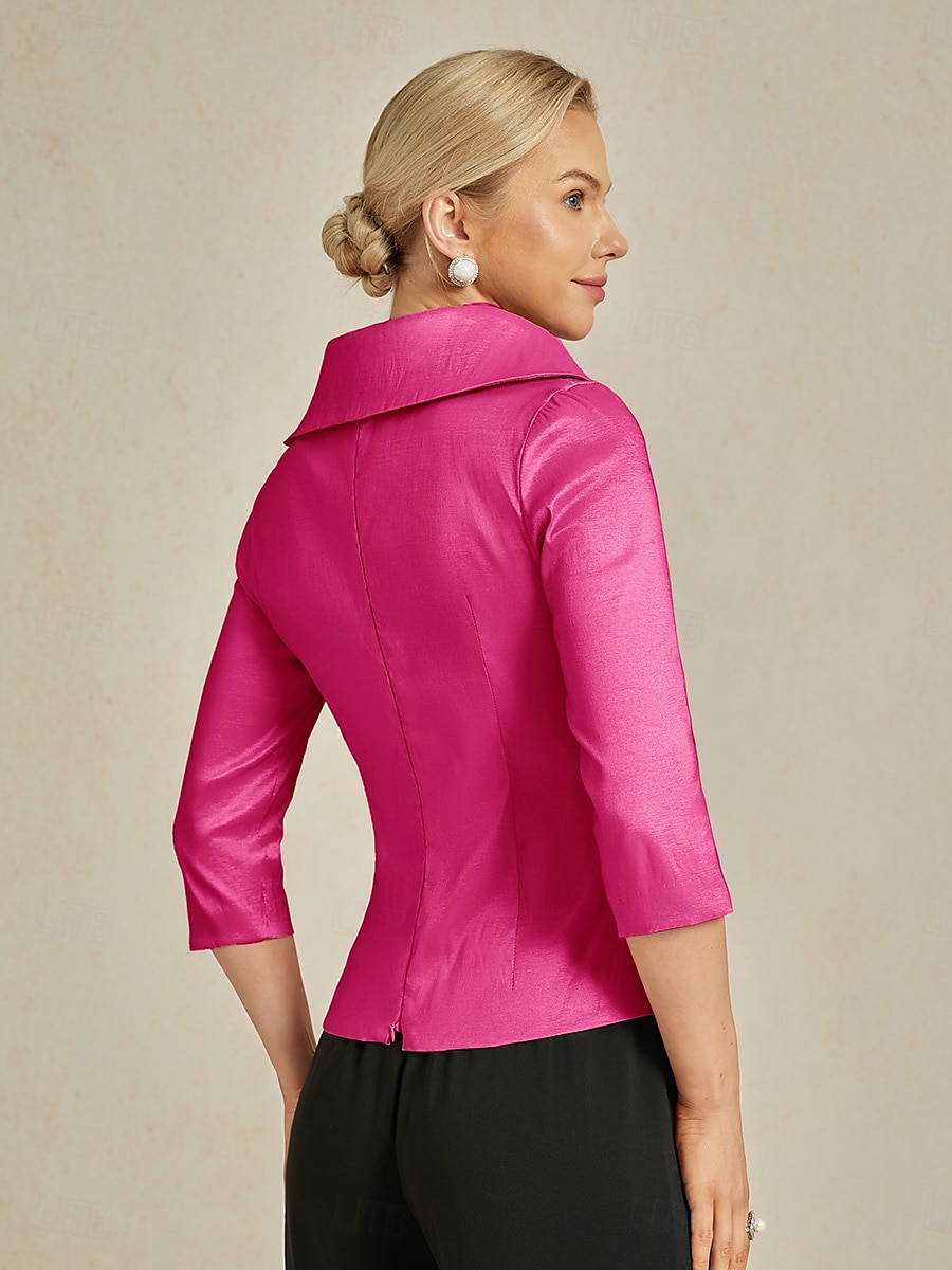 Femmes Chemisier Hauts de soirée Élégant Métallique Moderne Manche 3/4 Col en V Hauts Réguliers robe demoiselle d honneur Soirée Semi-Formel Nœud devant Fuchsia Printemps, Automne, Hiver, Été de 2025 ? $79.99 –P3