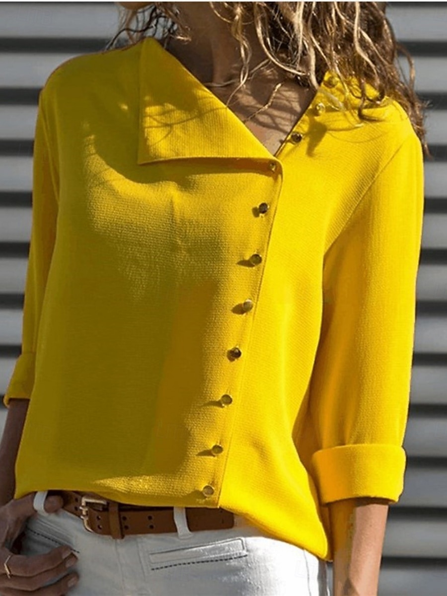 Dames Overhemd Effen Kleur Stijlvol Casual Lange mouw Overhemdkraag Normale tops Dagelijks Knop Zwart Wit Geel Blozend Roze Zomer Lente 2025 - $12.99 –P1