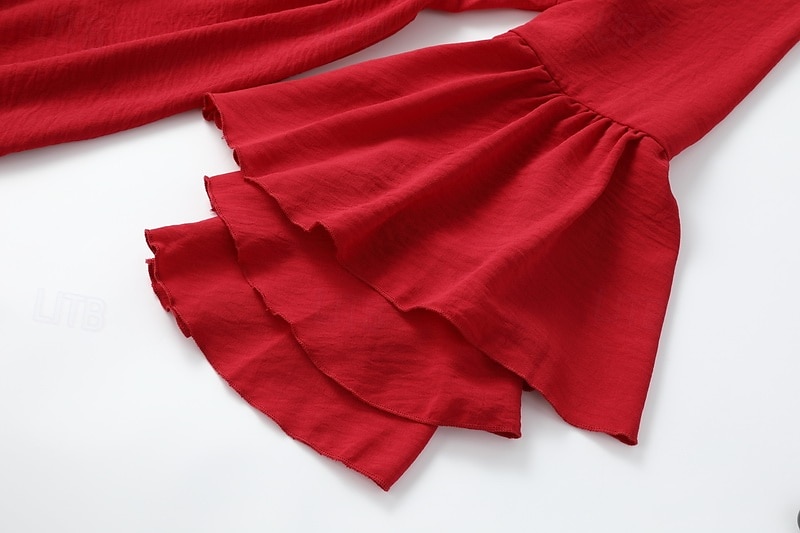 Damen Minikleid Boho-Kleid Westernkleid Mode Klassisch Modern Outdoor Ferien Ausgehen Normale Passform Einfach Langarm V Ausschnitt Rote Sommer 2025 - $31.99 –P7