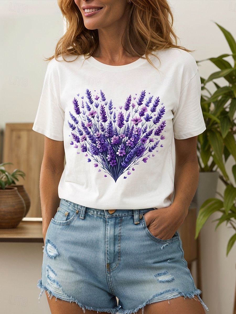 Pentru femei Tricou Inimă Floral Grafic Epocă Stilat Clasic Manșon scurt Stil Nautic Rotund Topuri obișnuite Zilnic Ieșire Sfârșit de săptămână Imprimeu Negru Alb Galben Roz Îmbujorat Albastru piscină 2025 - $19.99 –P4