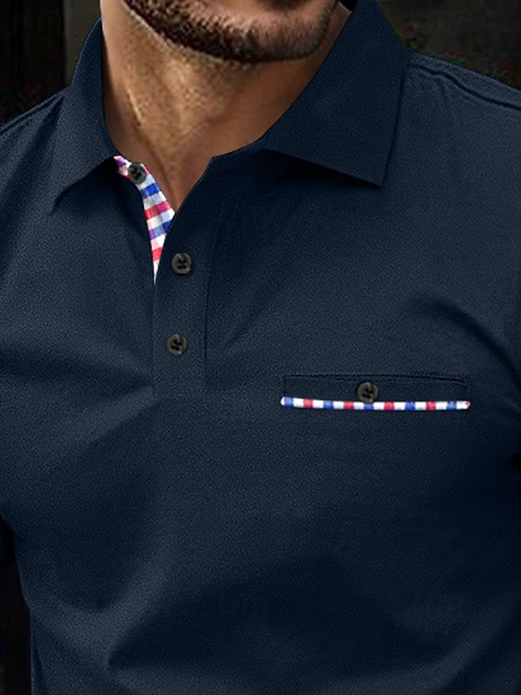 Herren Business-Polo Golfshirt Straße Lässig Revers Langarm Basic Modern Einfach Knöpfe Frühling Herbst Ganzjahres Normale Passform Schwarz Weiß Blau Marineblau Business-Polo 2025 - $28.99 –P2