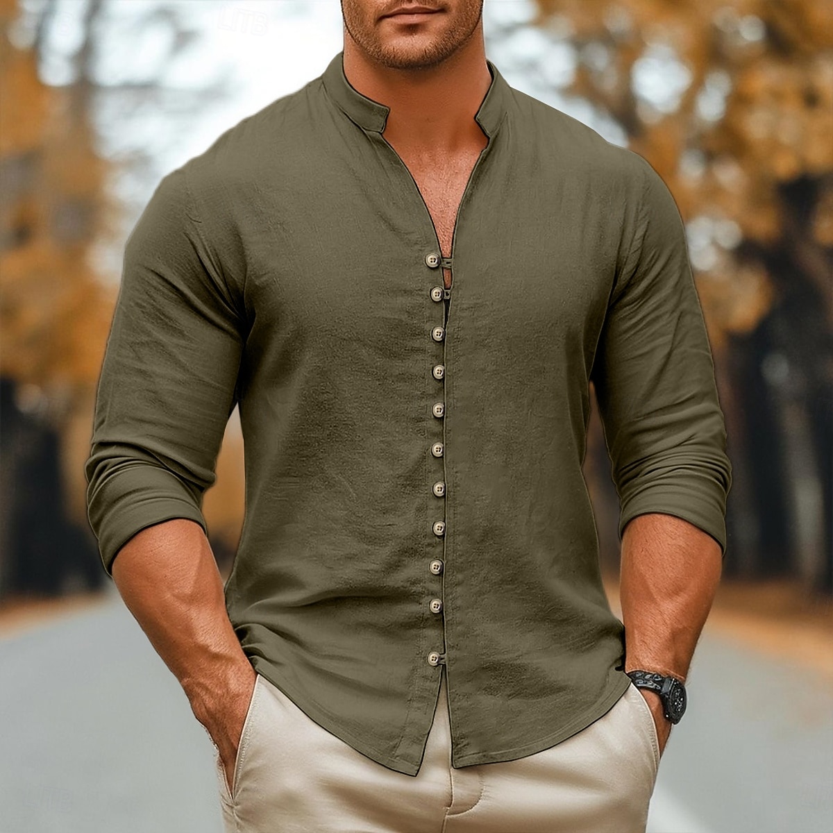 Per uomo Camicia Camicia di lino Camicia Estiva Camicia casual Camicia con Bottoni Semplice Casuale Quotidiano Bianco Rosa Verde Cachi Manica Lunga Collo alla coreana Primavera & Autunno Abbigliamento del 2026 a $24.99 –P14