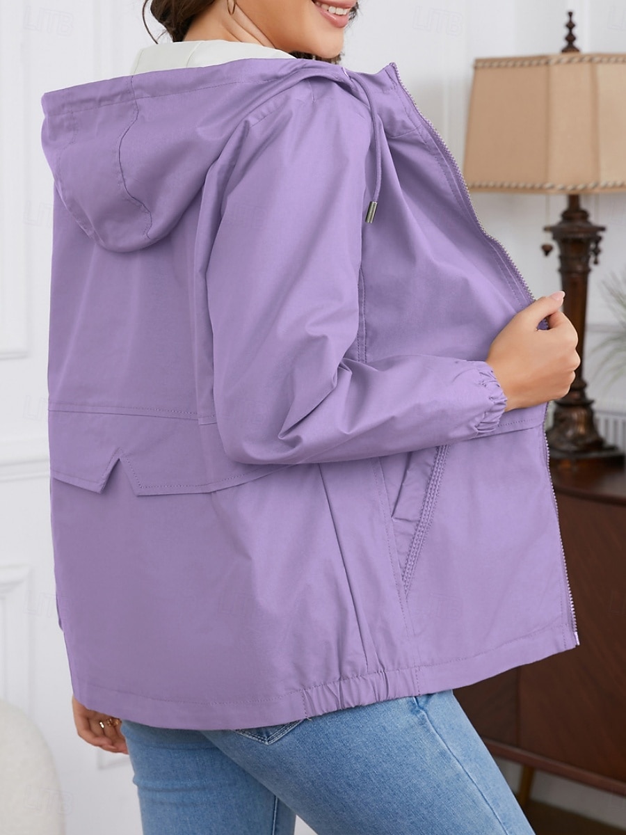 Dam Trenchcoat Hoodiejacka Bekväm Andningsfunktion Dragkedja Ficka Ledigt Slät Semester Gata Dagliga kläder Utekväll Dragkedja Normal Luvtröja Normal Långärmad Ytterkläder Svart Gul Vin Vår Höst 2025 - $51.99 –P27