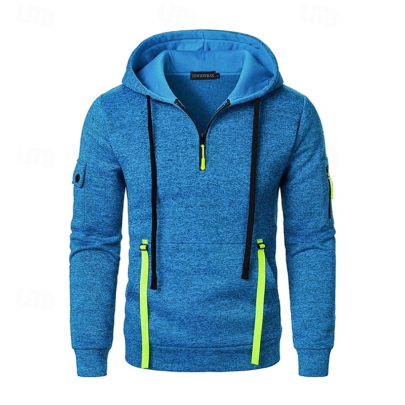Homme Sweat à capuche Sweat à capuche quart zippé Sweat à capuche tactique Noir Vin bleu marine Bleu À capuche Uni Multi-poches Sport & Loisir Quotidien Vêtements de rue Frais Occasionnel Athlétique de 2025 ? $21.99 –P7