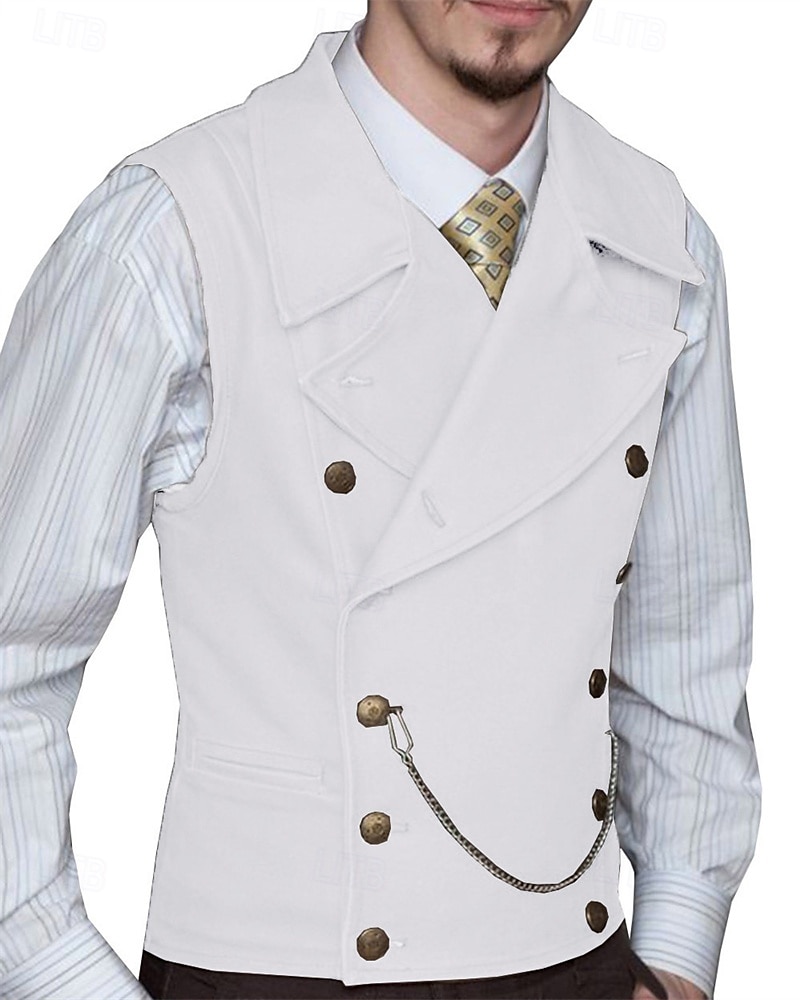 Hombre Chaleco Vacaciones Fiesta Negocio Moda Casual Primavera Otoño Bolsillo Botones Poliéster Cómodo Plano Botonadura Doble Diseño Ajuste regular Plata Negro Blanco Vino Chaleco 2025 - $58.99 –P2