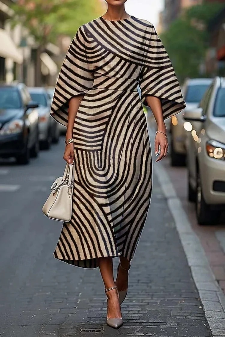Dames Lange jurk maxi-jurk Swingjurk Zomerjurk Elegant Vleermuismouw Dagelijks Normale pasvorm Bloemig Geometrisch 3/4 mouw Strakke ronde hals Zwart Geel Blozend Roze Zomer Lente 2026 - $29.99 –P2